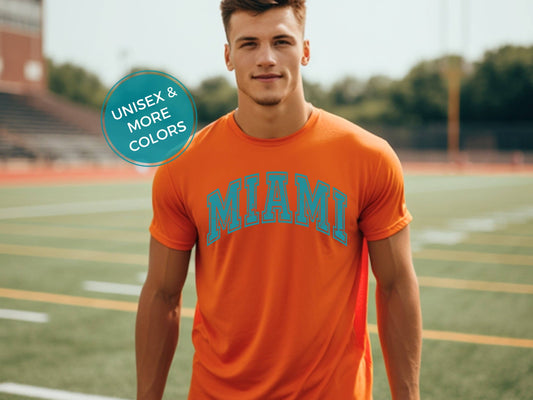 Miami Retro Football Tee - Trendy Vintage Style For Dolfans