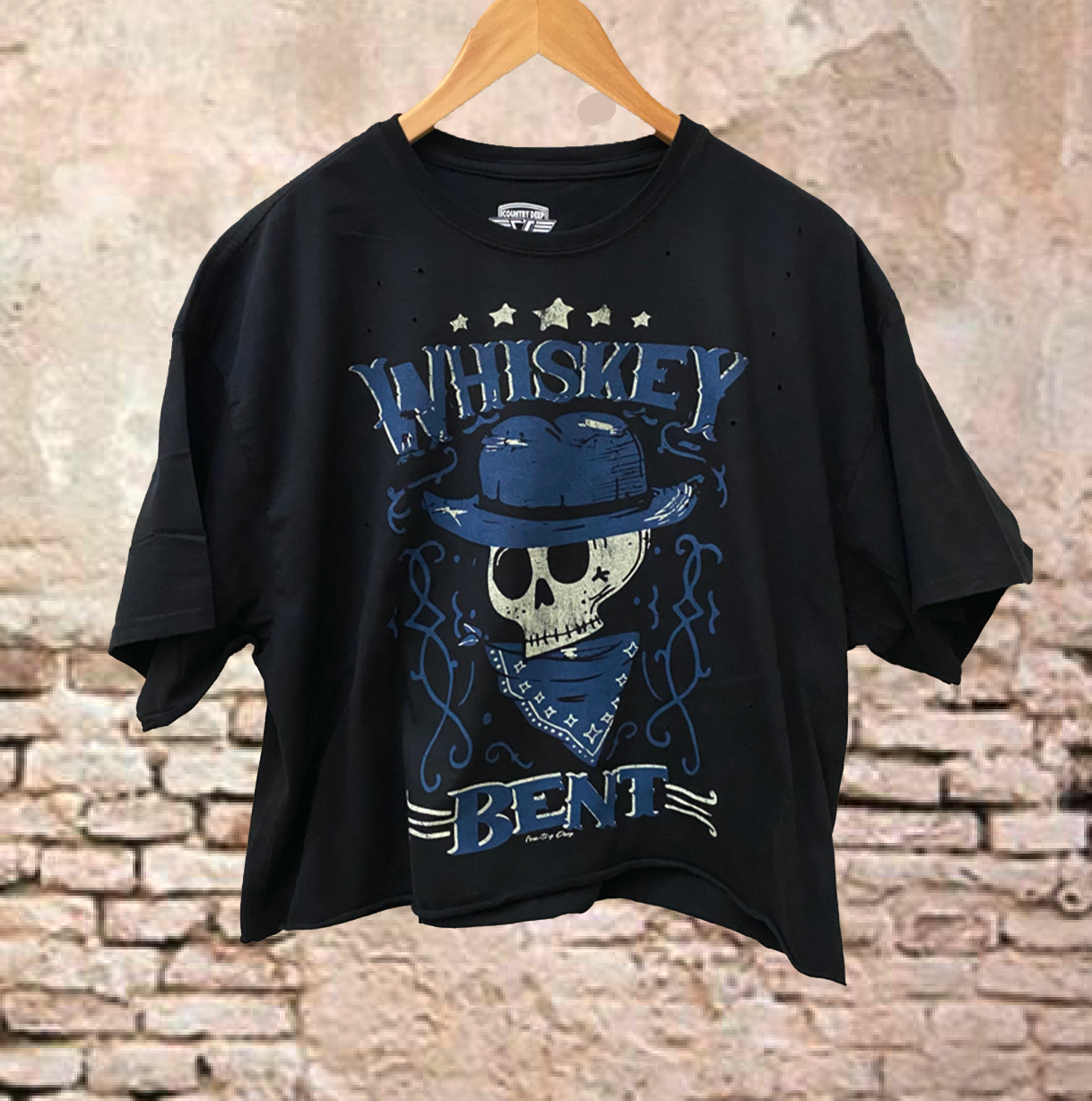 Whiskey Bent Skull Oversized Cropped  T- Shirt