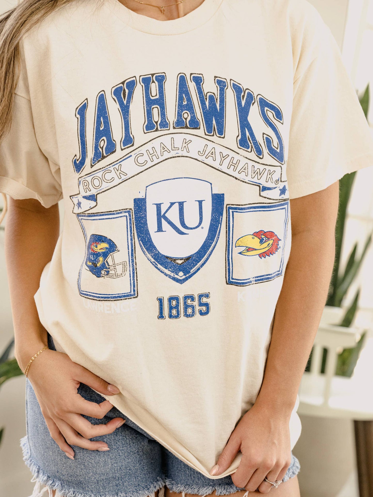 Ku Kansas Jayhawks Prep Patch Off White Thrifted Tee