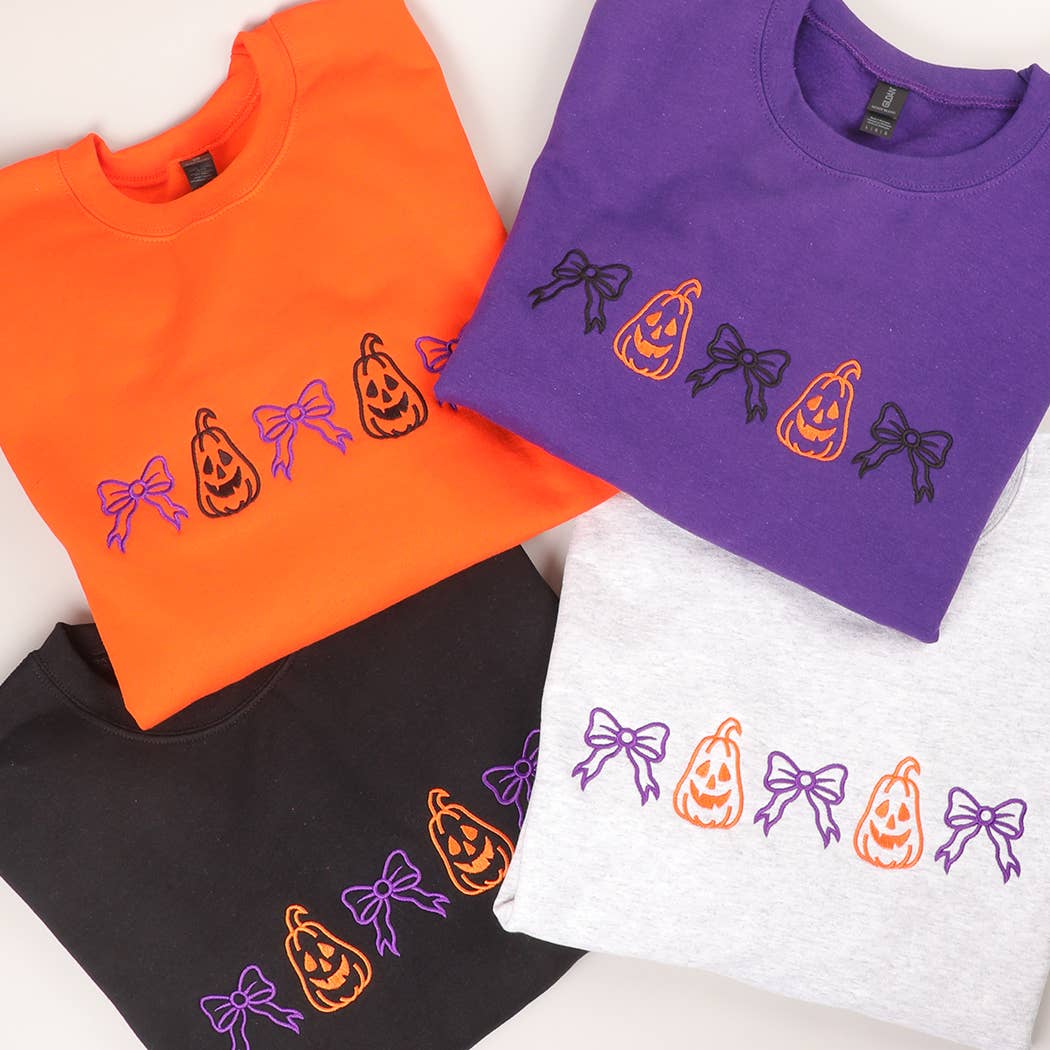 Halloween Pumpkin & Ribbon Embroidered Sweatshirt