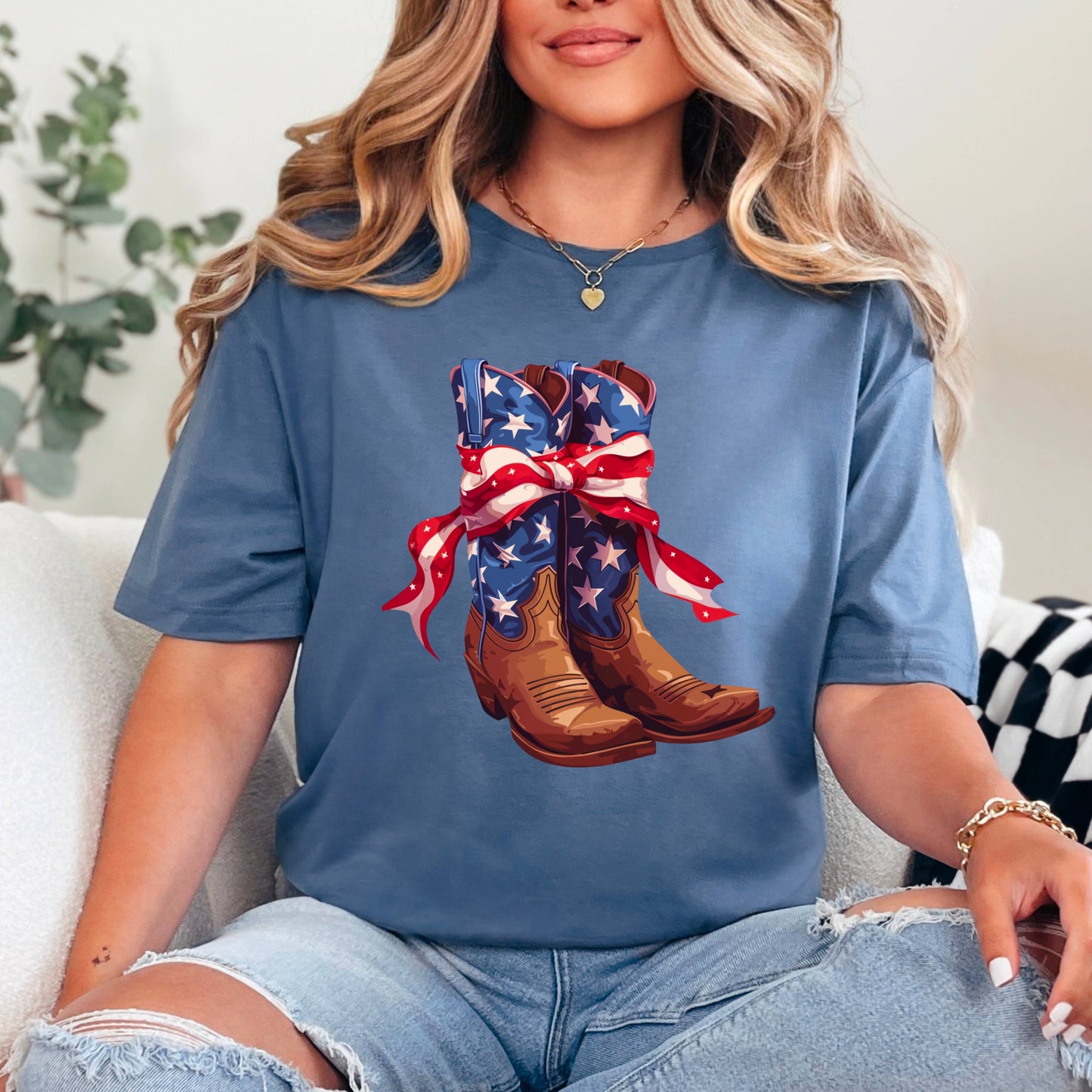 Coquette American Flag Boots | July 4th Graphic Tee | Gildan