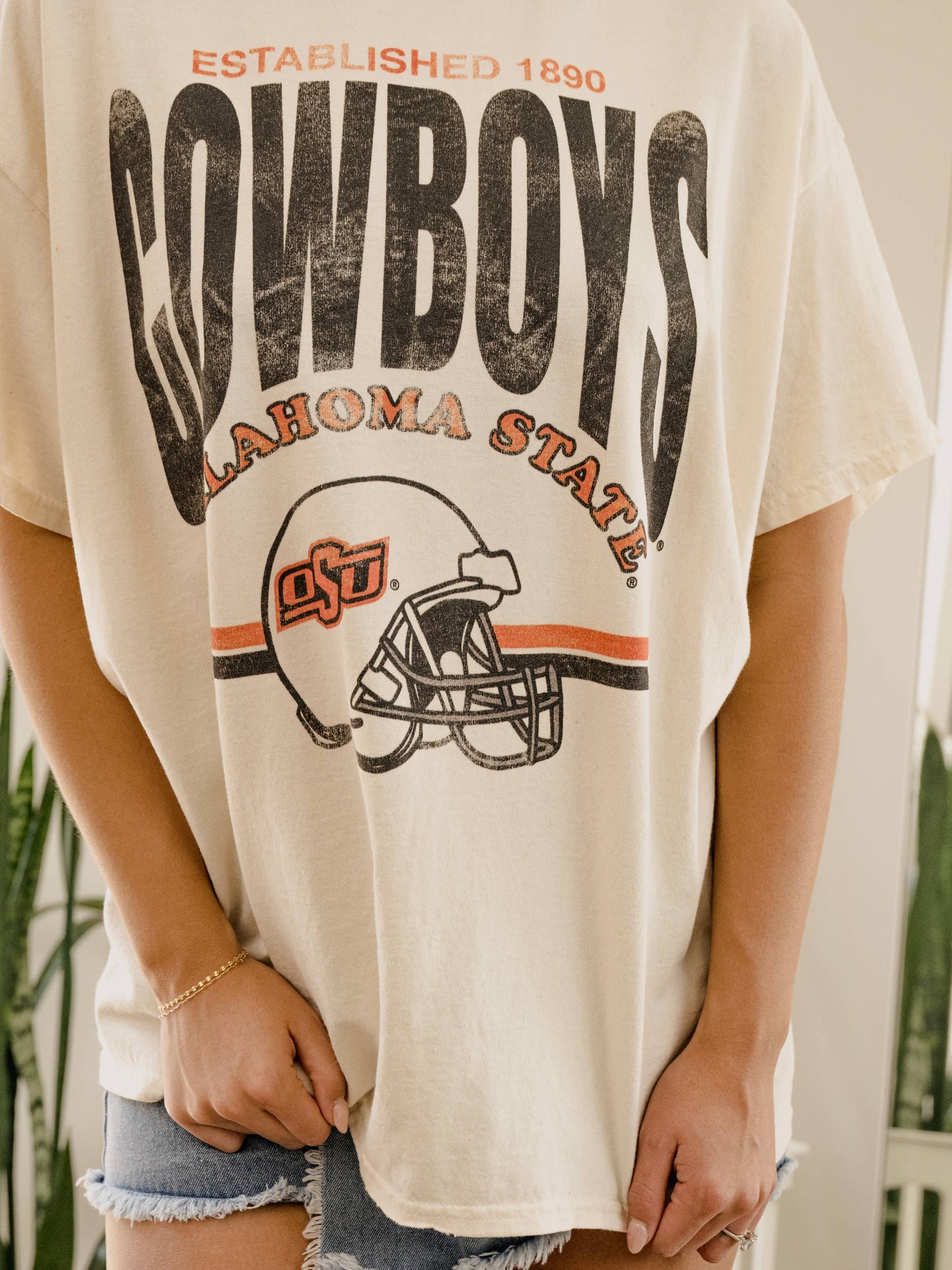 Osu Cowboys Established Date Helmet Off White Thrifted Tee