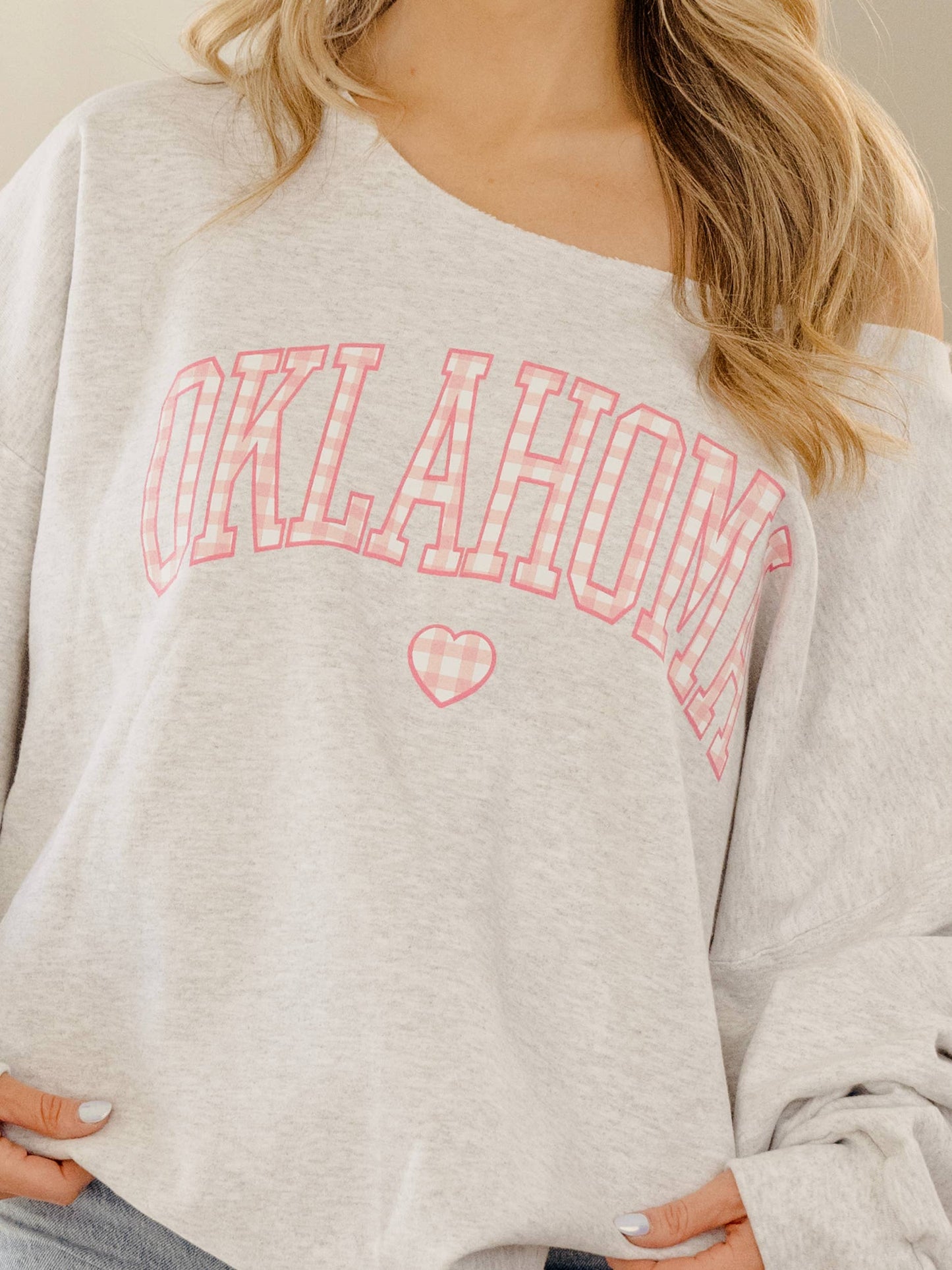 Oklahoma Gingham Heart Gray Flashdance Sweatshirt