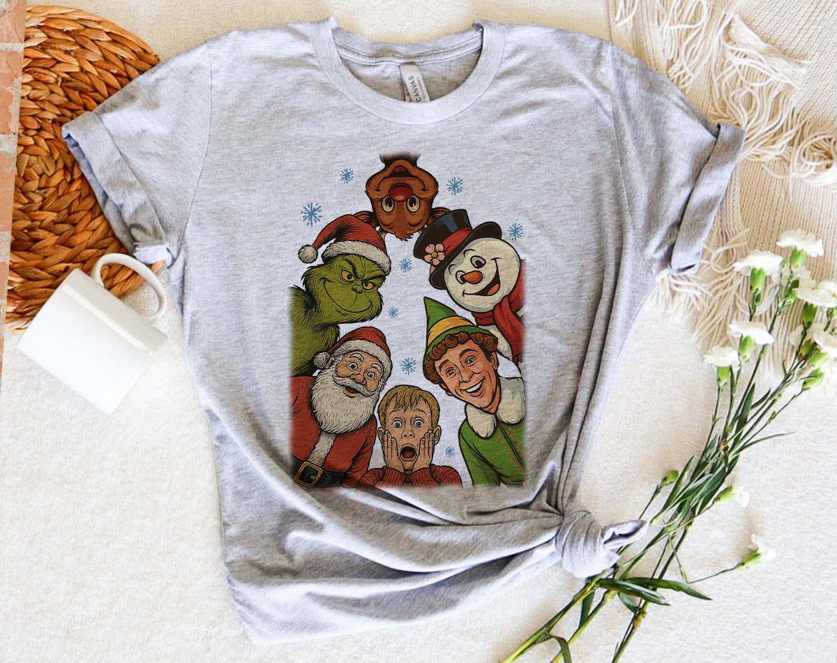 Christmas Icons Looking Down Santa Grinch Elf T-Shirt