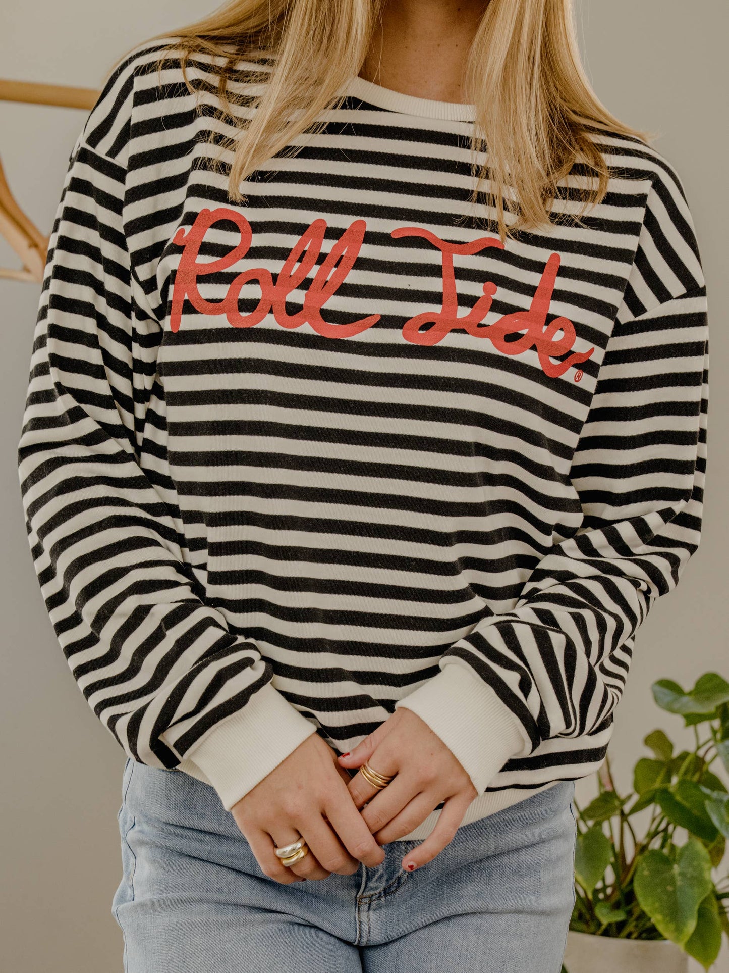 Bama Roll Tide Simple Script Bk/Wt Stripe Hi-Dive Sweatshirt