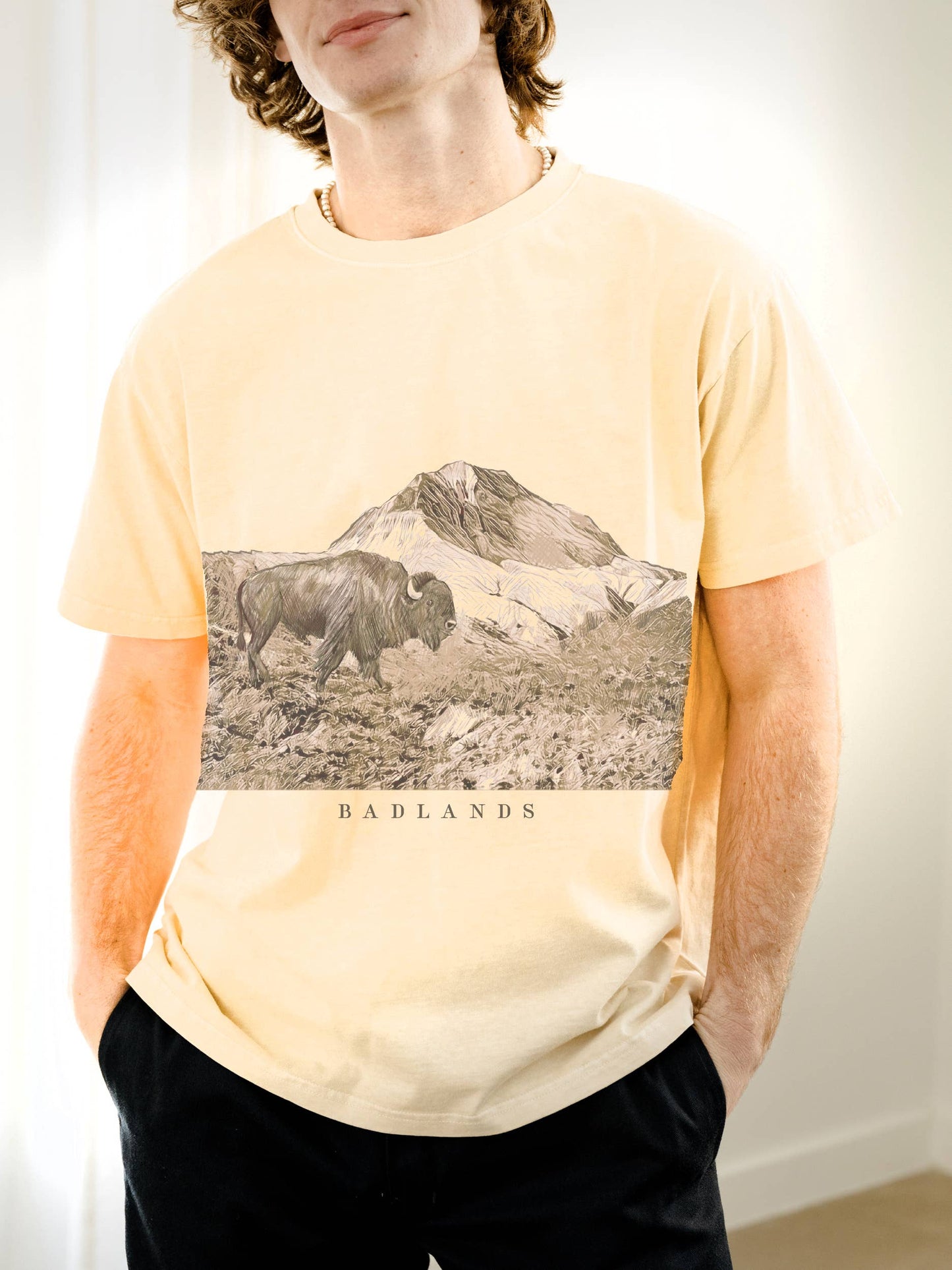 Badlands Bison Off White Thrifted Graphic Tee