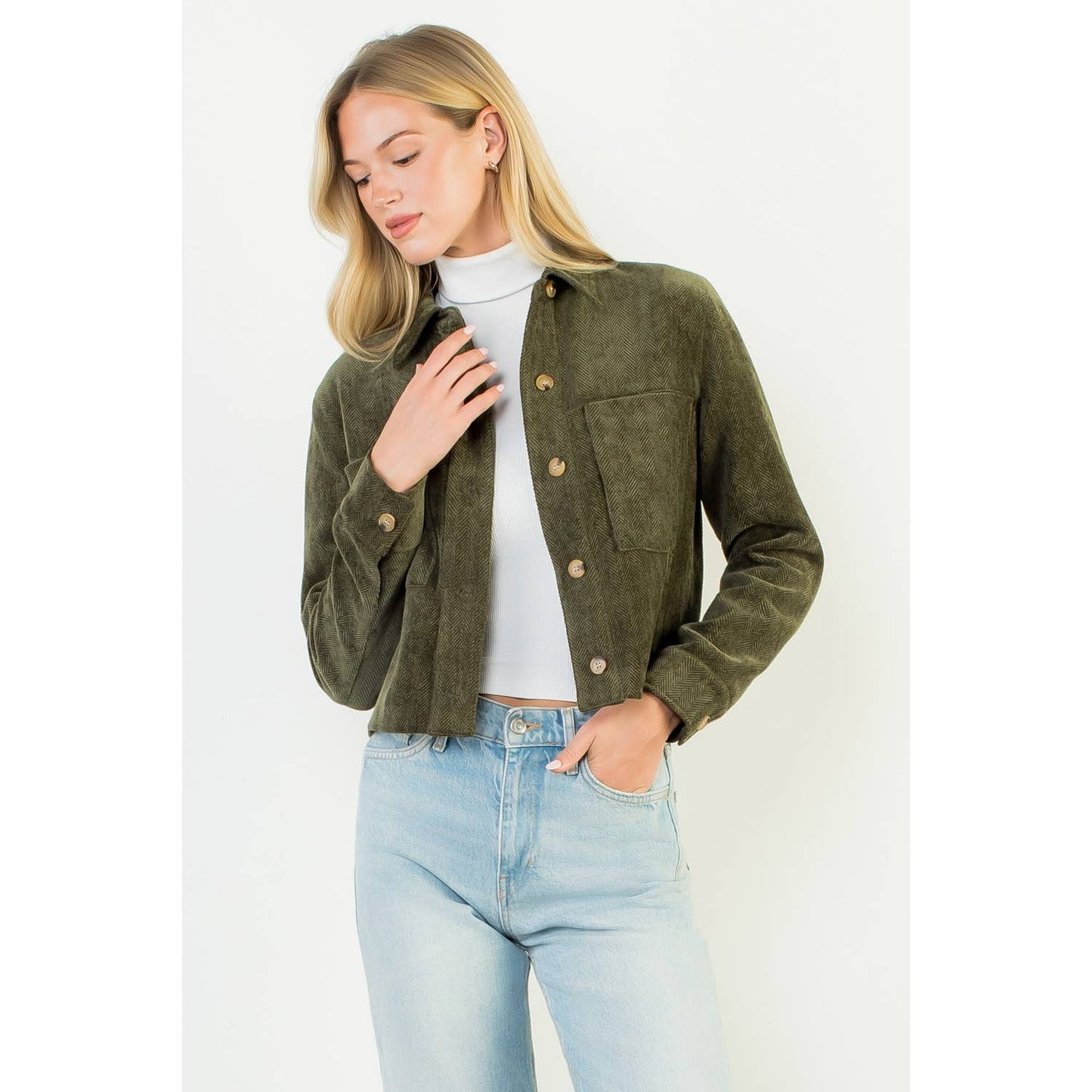 Herringbone Corduroy Cropped Jacket