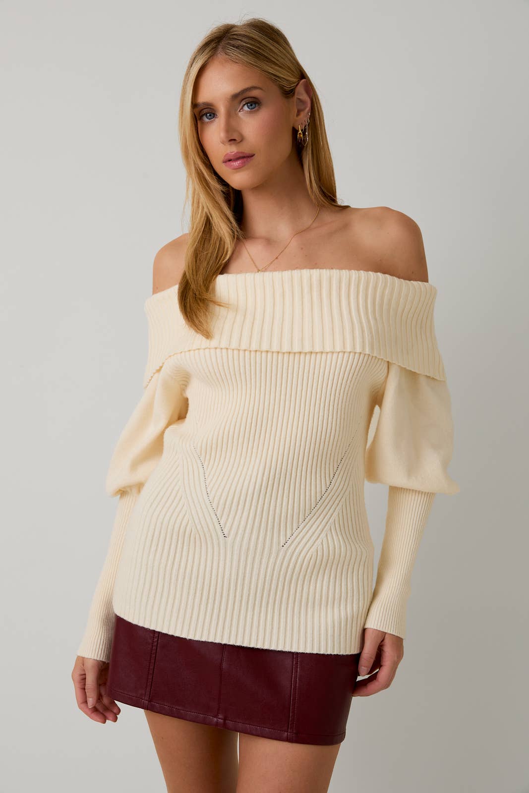 Offshoulder Puff Sleeve Sweater Top