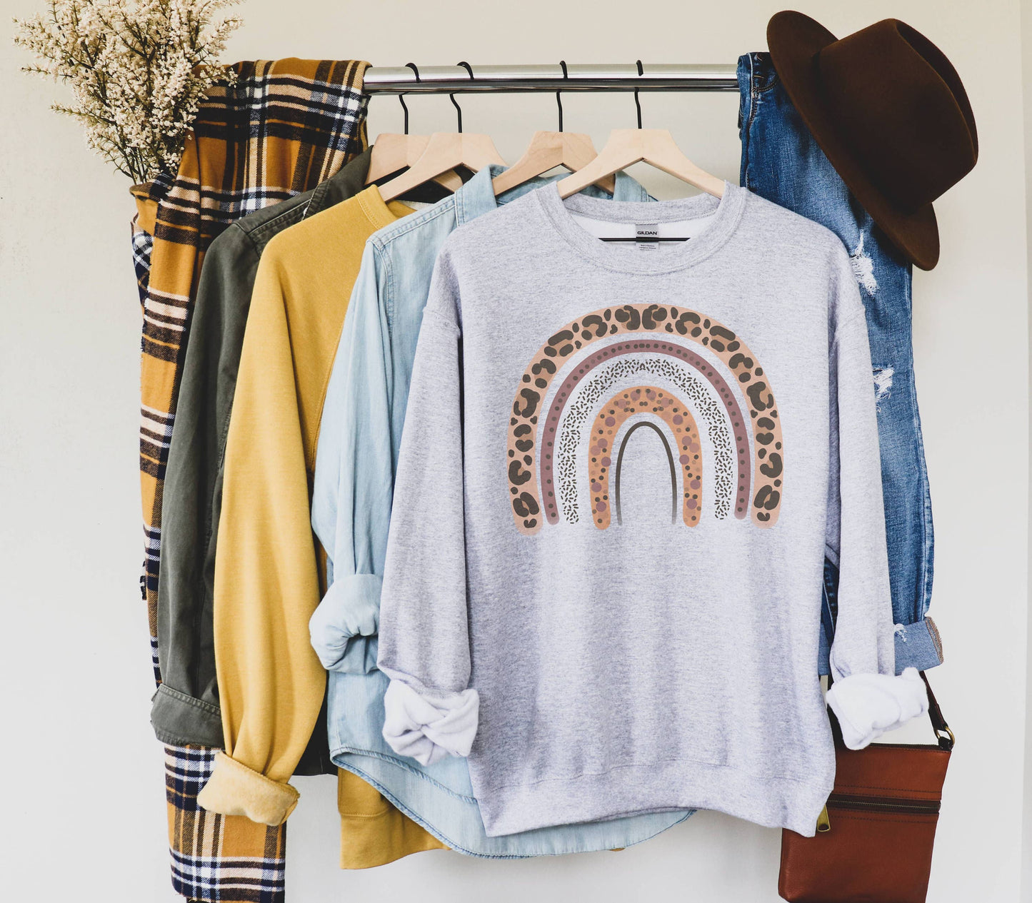 Leopard Rainbow Crew Neck Sweatshirt | Fall Sweater