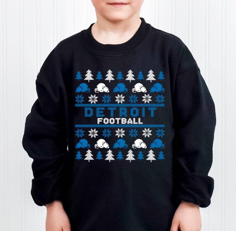 Retro Detroit Football Christmas Sweatshirt For Kids & Youth