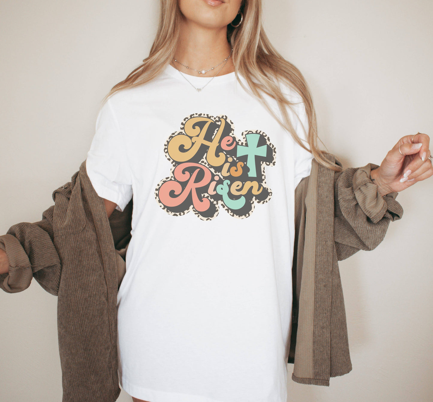 He Is Risen Leopard Easter Graphic Tee