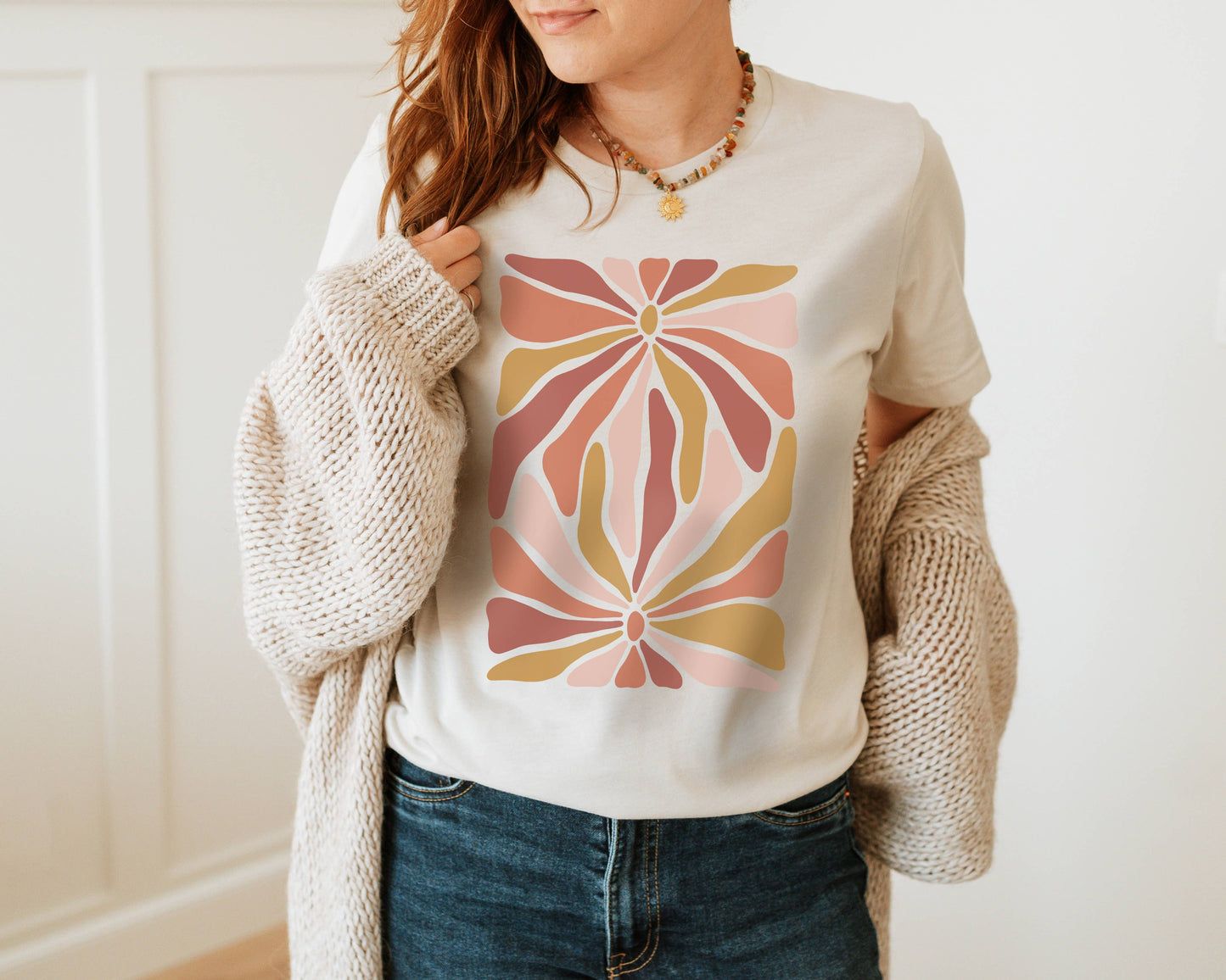 Groovy Peach Flower Pattern Tee | Floral | Sizes XS-2XL