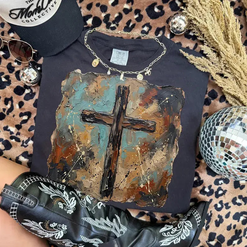 Brush Stroke Cross Comfort Colors Tee