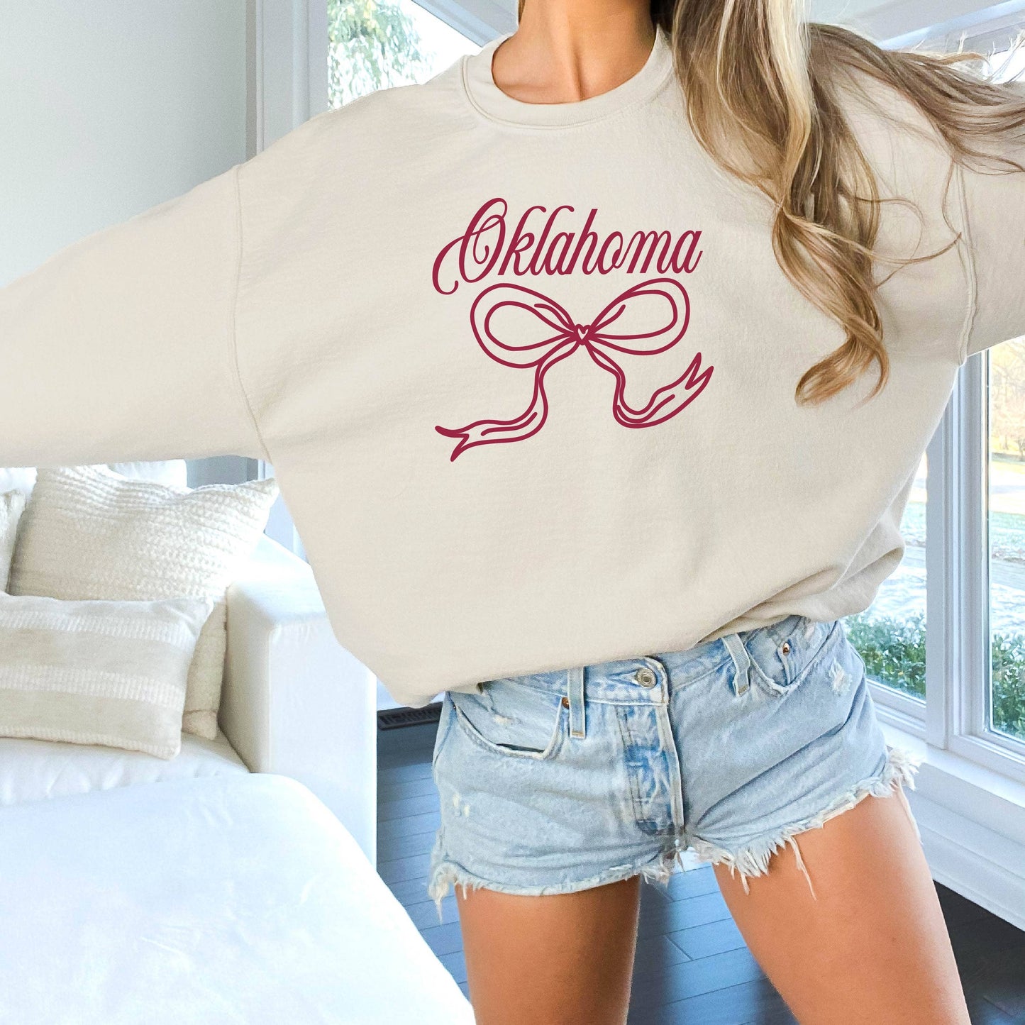Bow Sweatshirt, Oklahoma  Sweatshirt, Coquette, Game Day