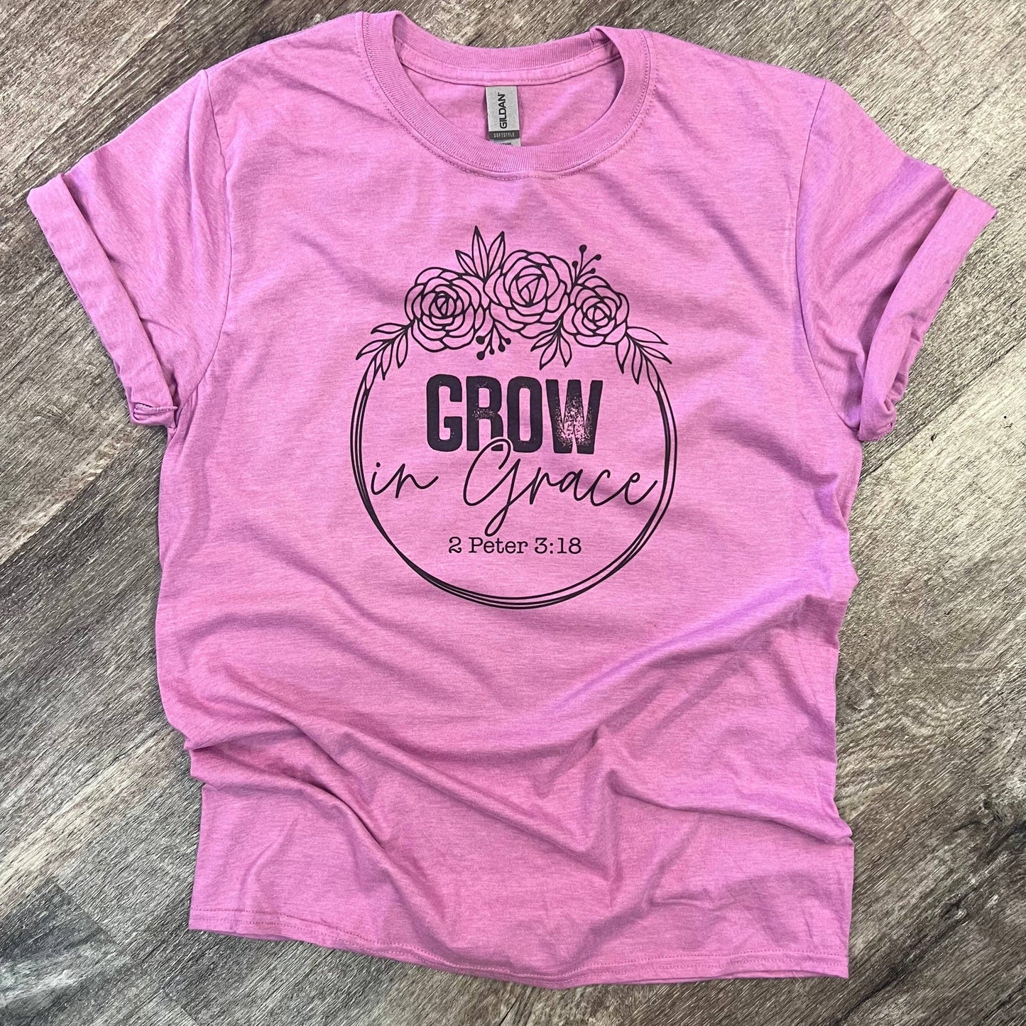 Grow in Grace On Heather Orchid Tee