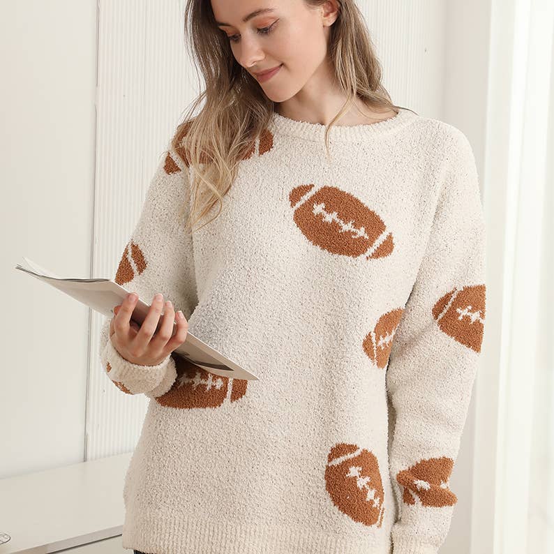 Football Jacquard Cozy Crew Neck Sweater