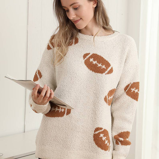 Football Jacquard Cozy Crew Neck Sweater