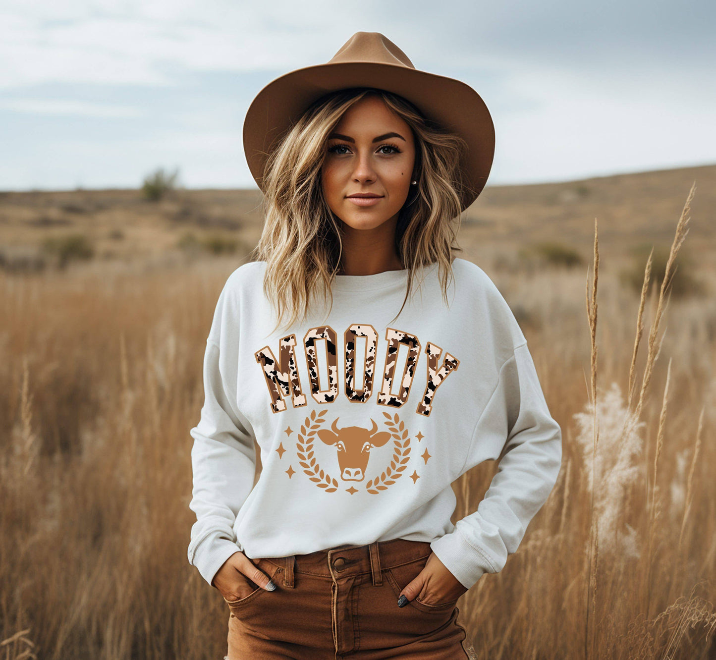 Moody Varsity Cow Crew Neck Sweatshirt