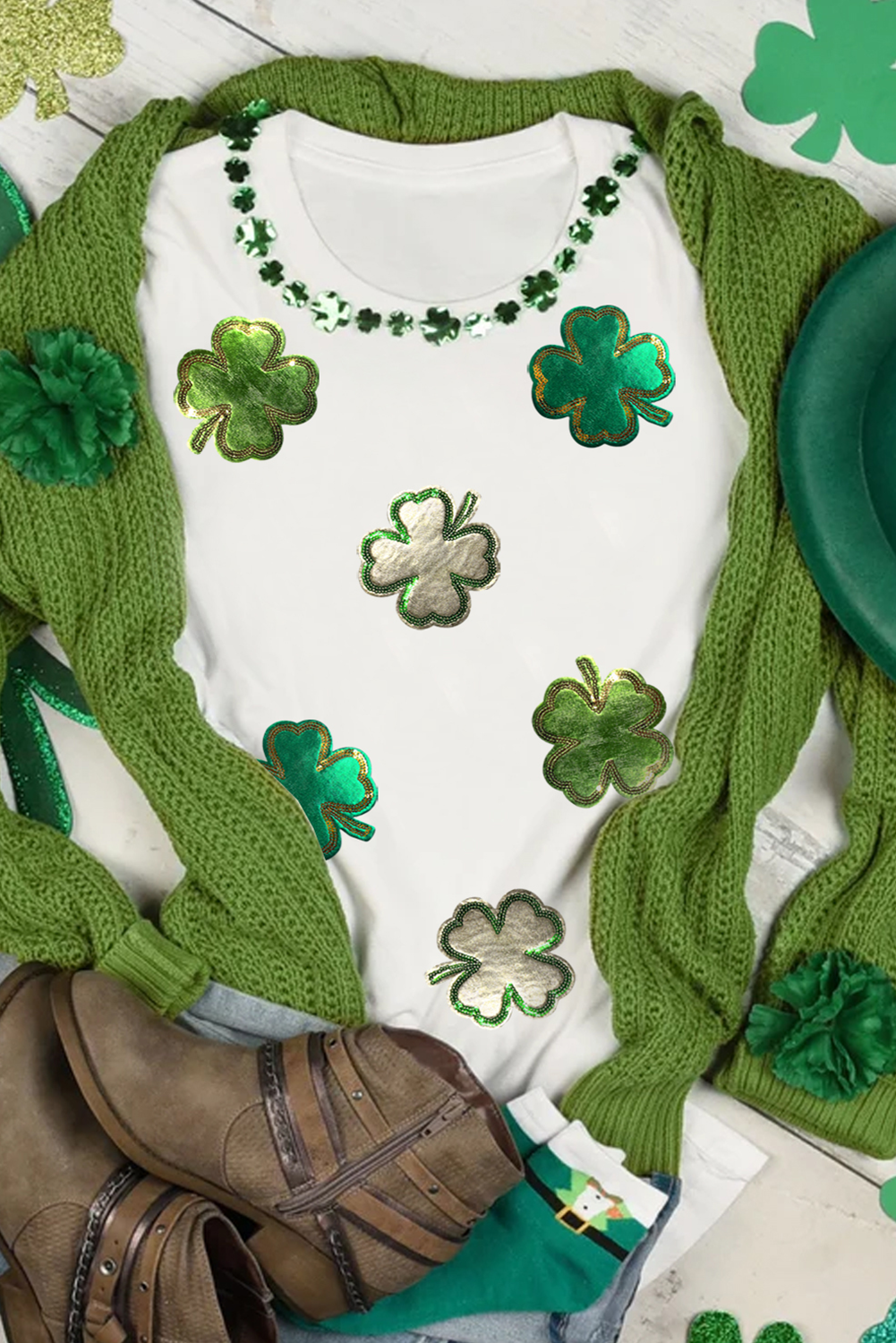 St.Patrick Clover Crew Neck T Shirt (S-3XL)