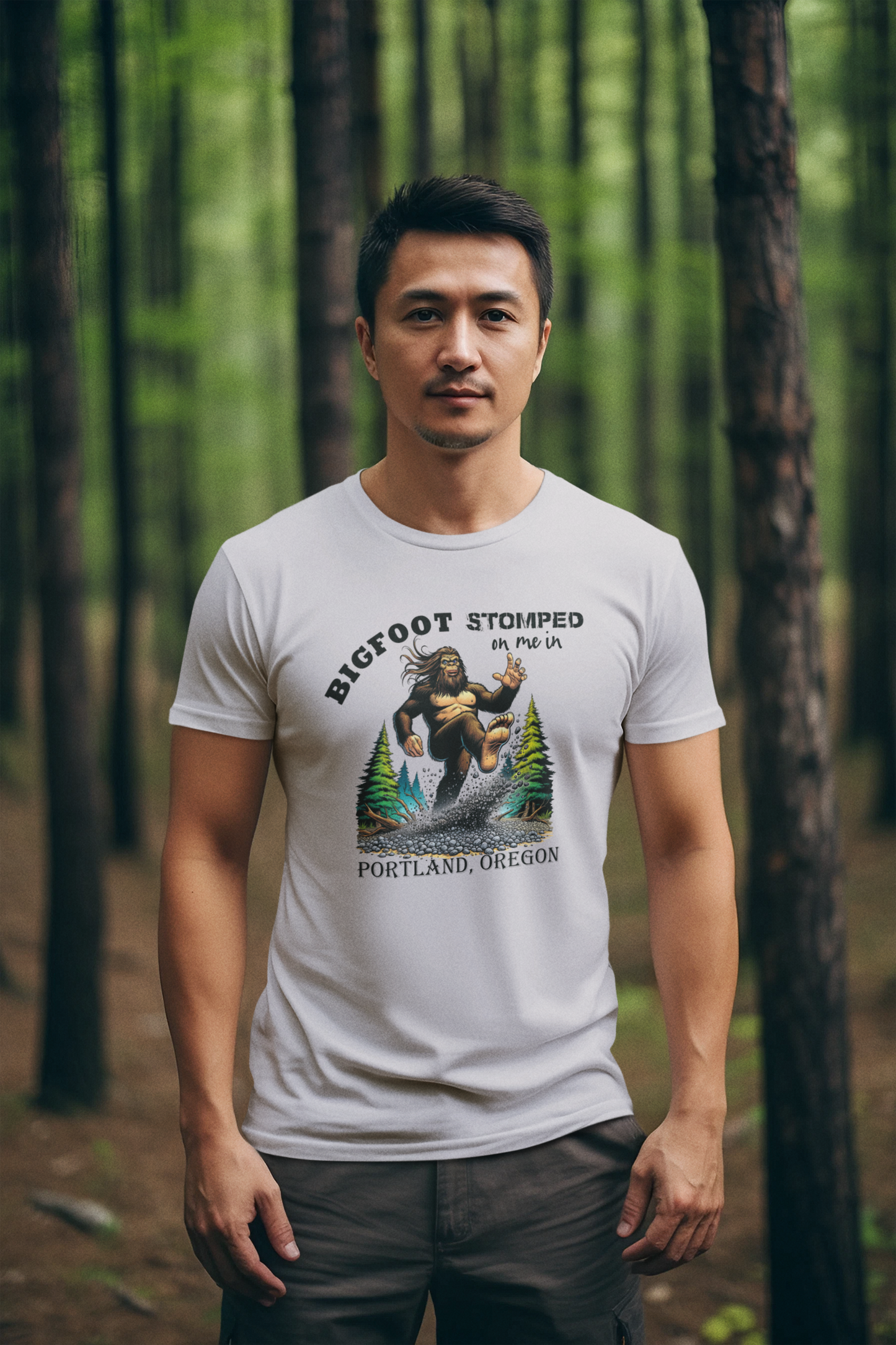 Bigfoot Stomped On Me in...Your Location - Tshirt (Tan)