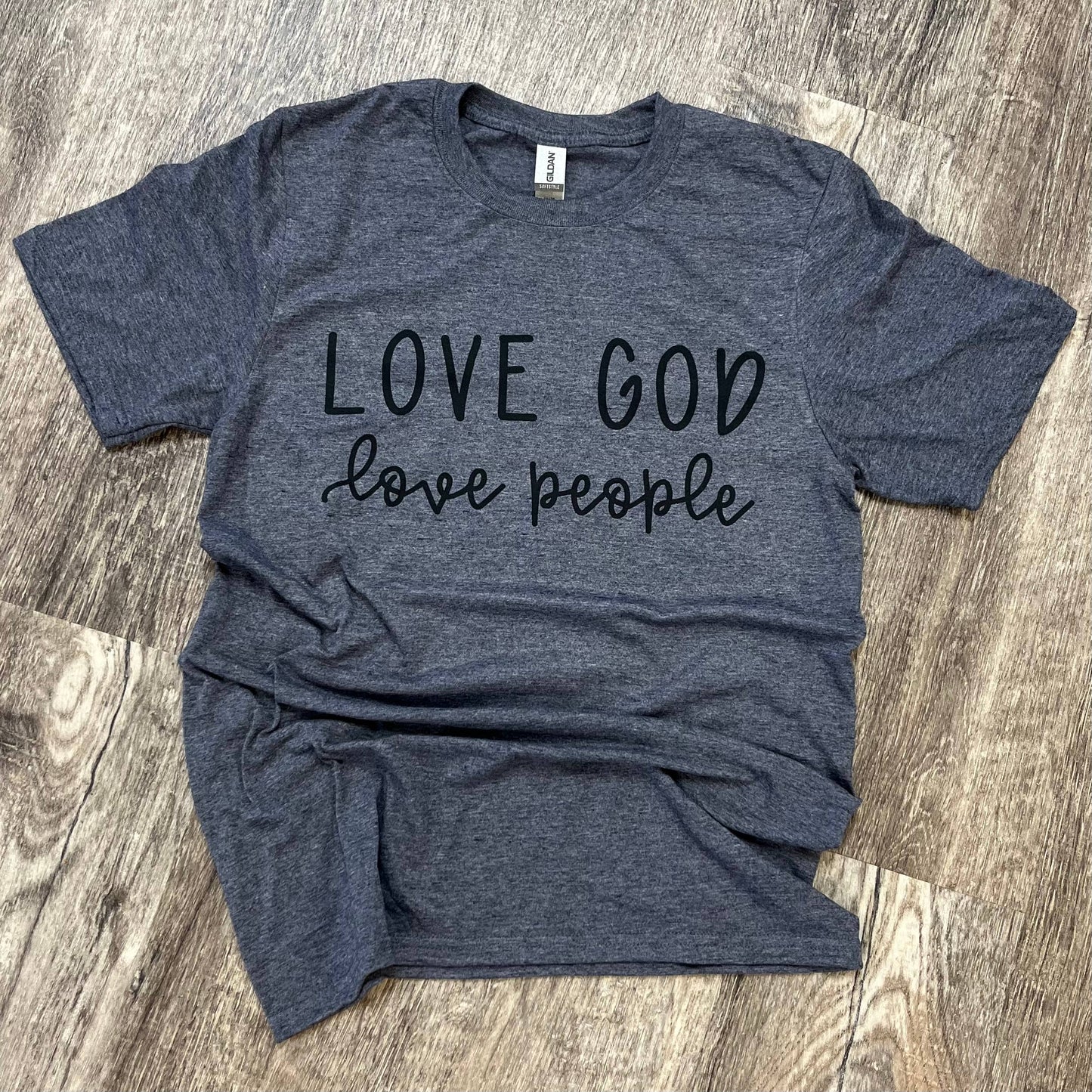 Love God Love People On Heather Navy Tee