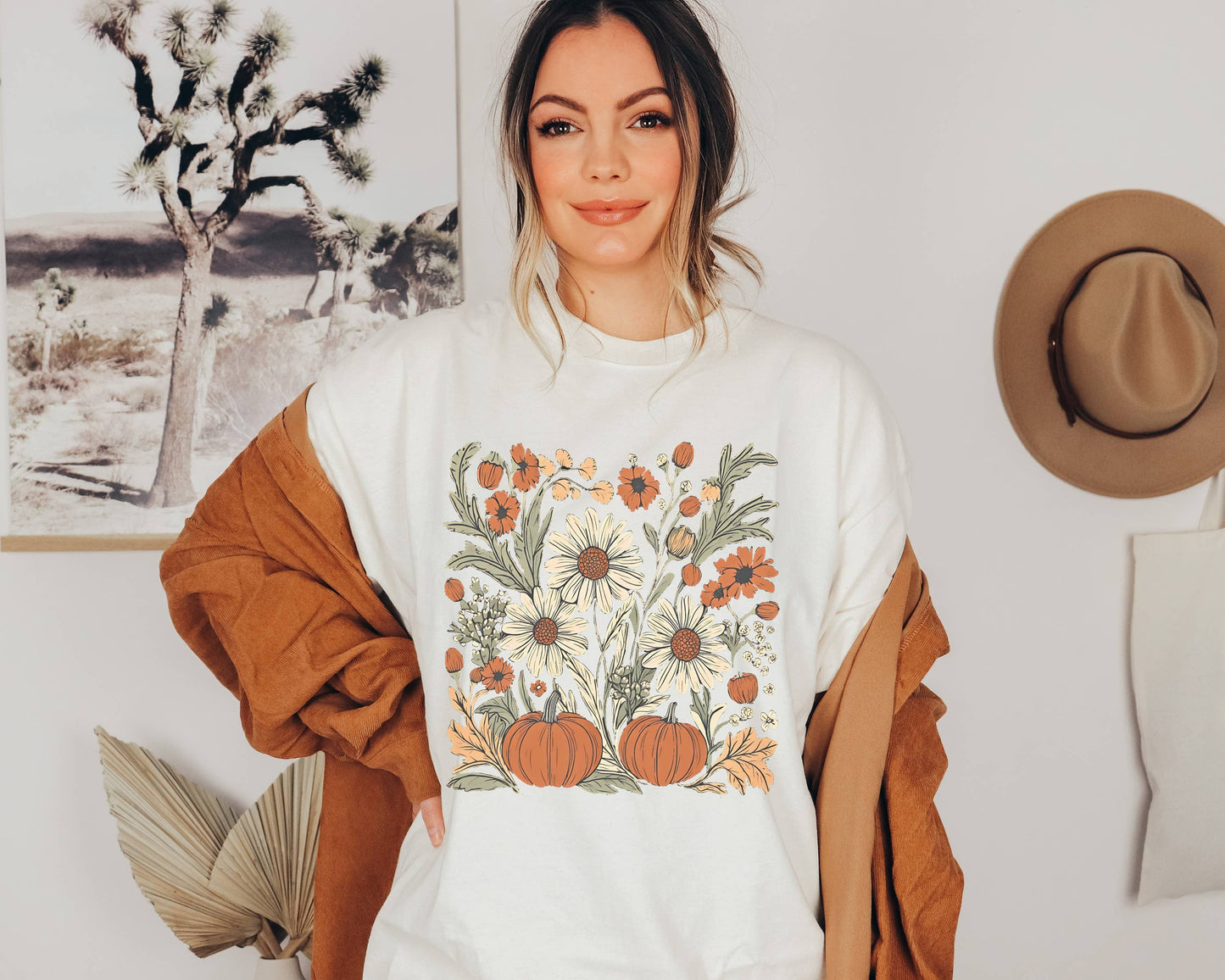 Floral Pumpkin Flower Graphic Tee | Fall Tee