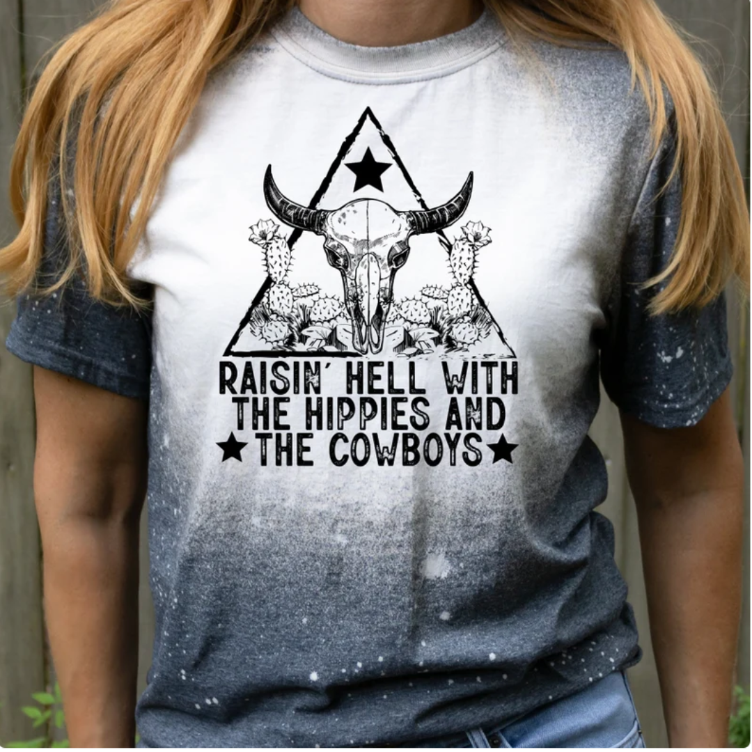 Raising Hell with the Hippies and the Cowboys Bull Skull Tee