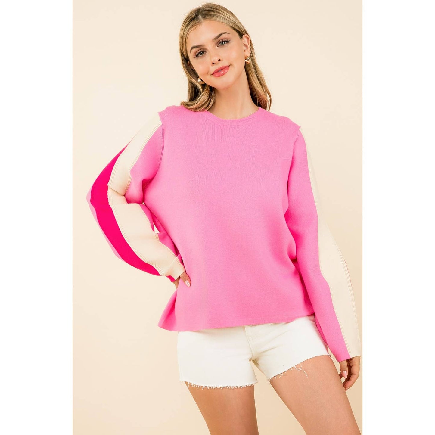 Rib Colorblocked Sleeve Sweater