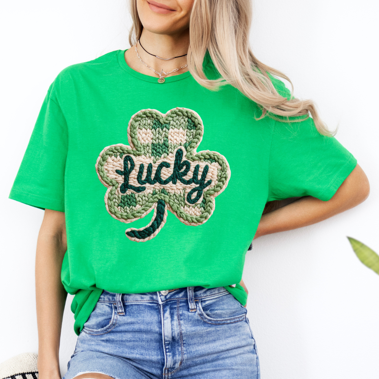 Lucky Shamrock Faux Knit | Unisex T-Shirt [Gildan]