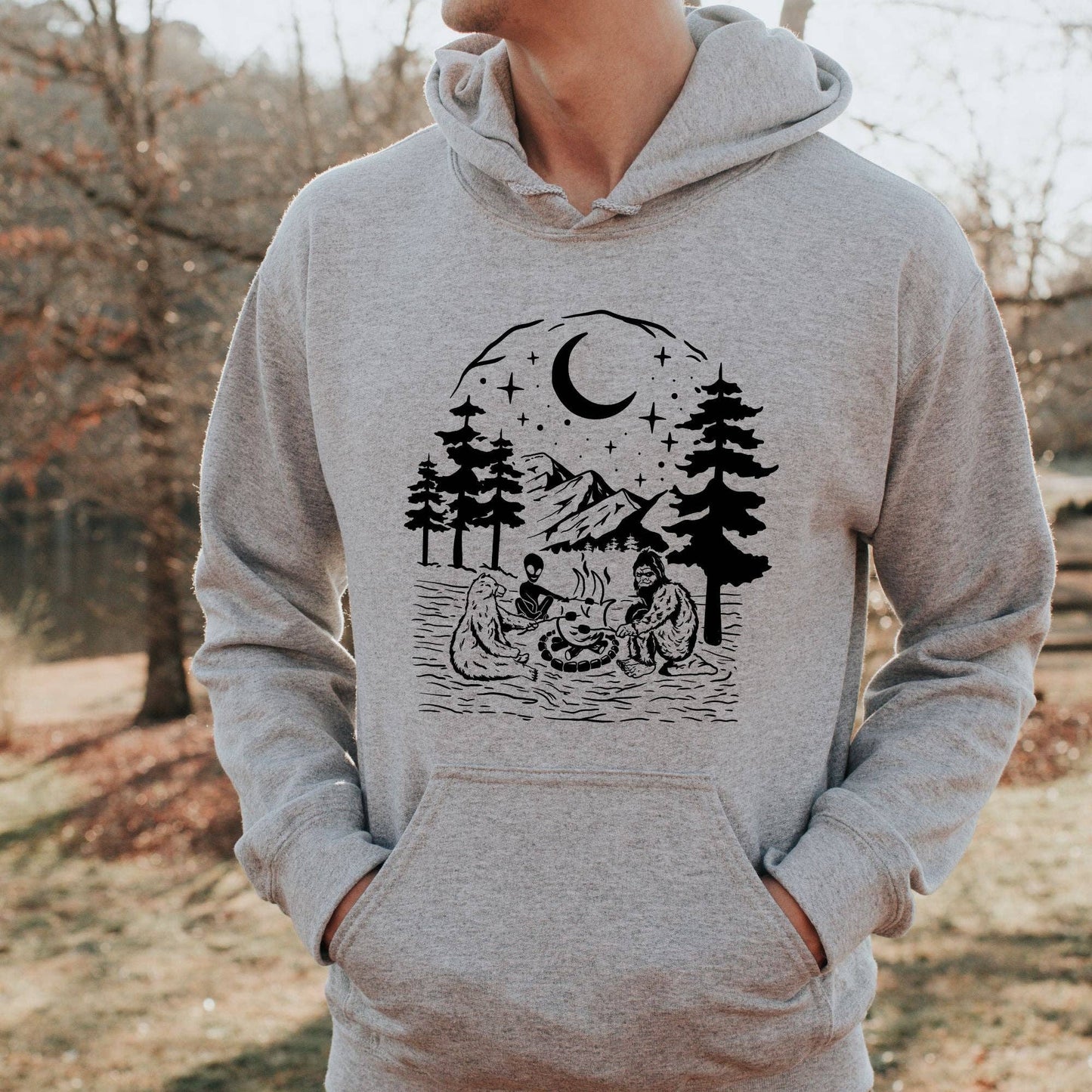 Bigfoot, Alien, Bear Camping Crewneck Sweatshirt Hoodie 204