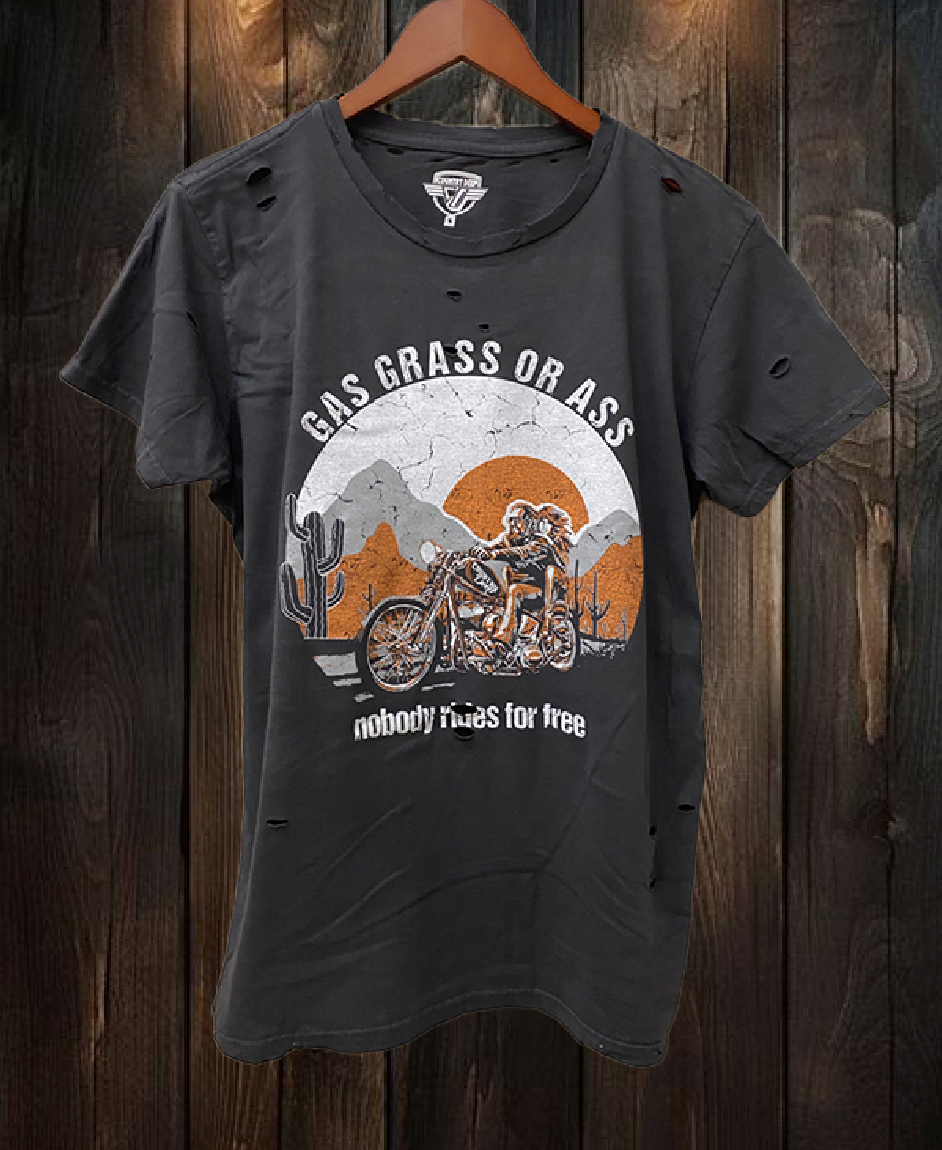 Gas or Grass Motorcycle 1970's Vintage Distressed T-Shirt