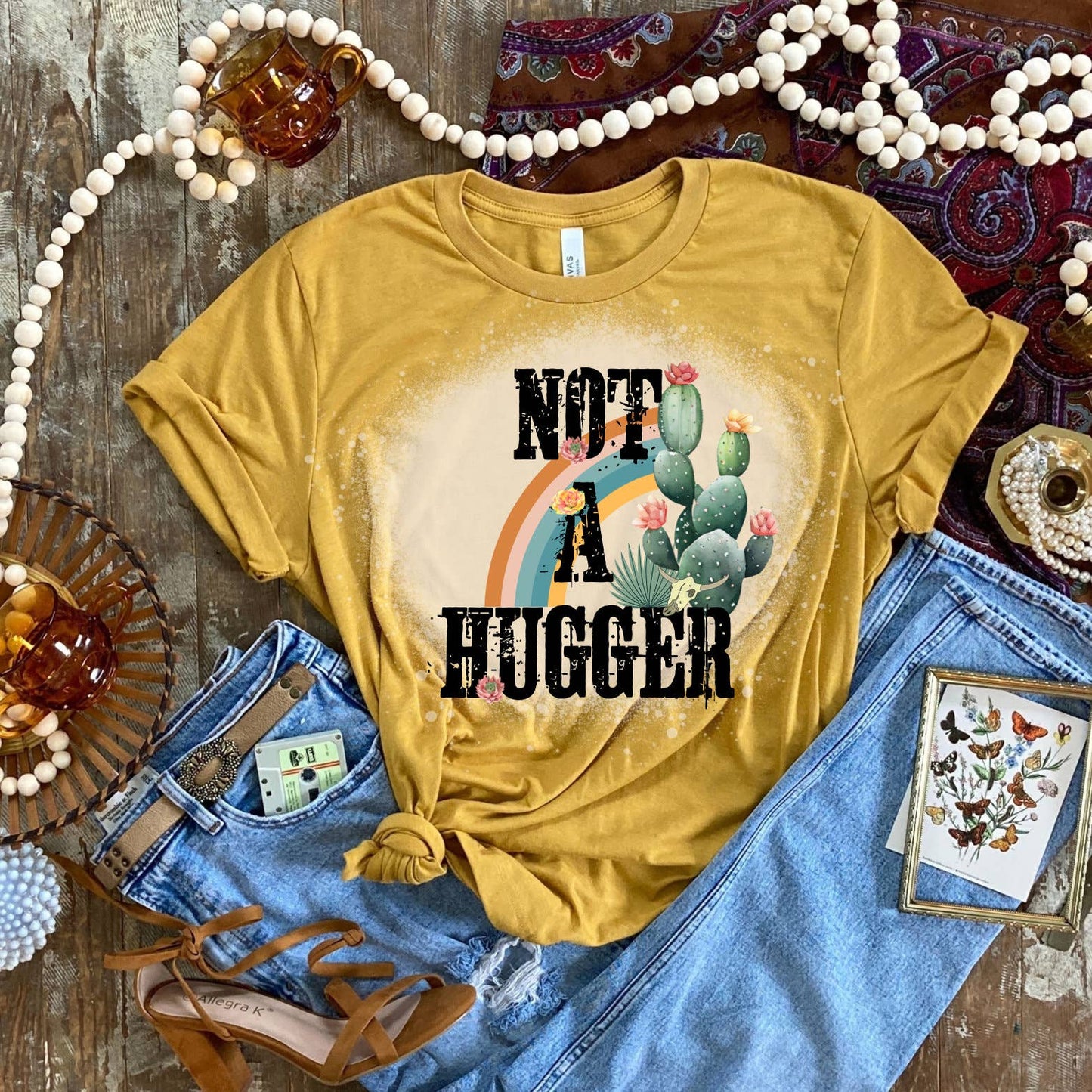 Not A Hugger Cactus Bleached Tee - Funny Western Shirt
