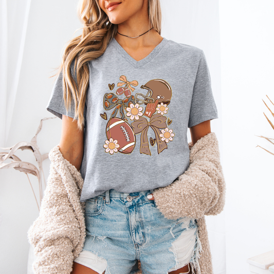Football Coquette | Women's V-Neck T-Shirt