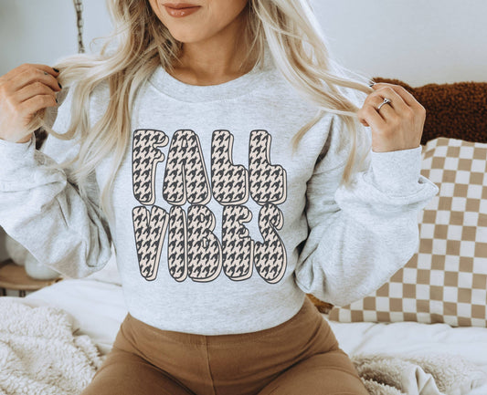 Fall Vibes Houndstooth Crew Neck Sweatshirt | Fall Sweat
