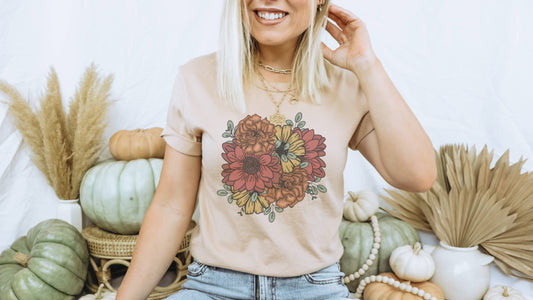 Fall Floral Bouquet Tee | Fall Pumpkin Shirt Graphic Tee