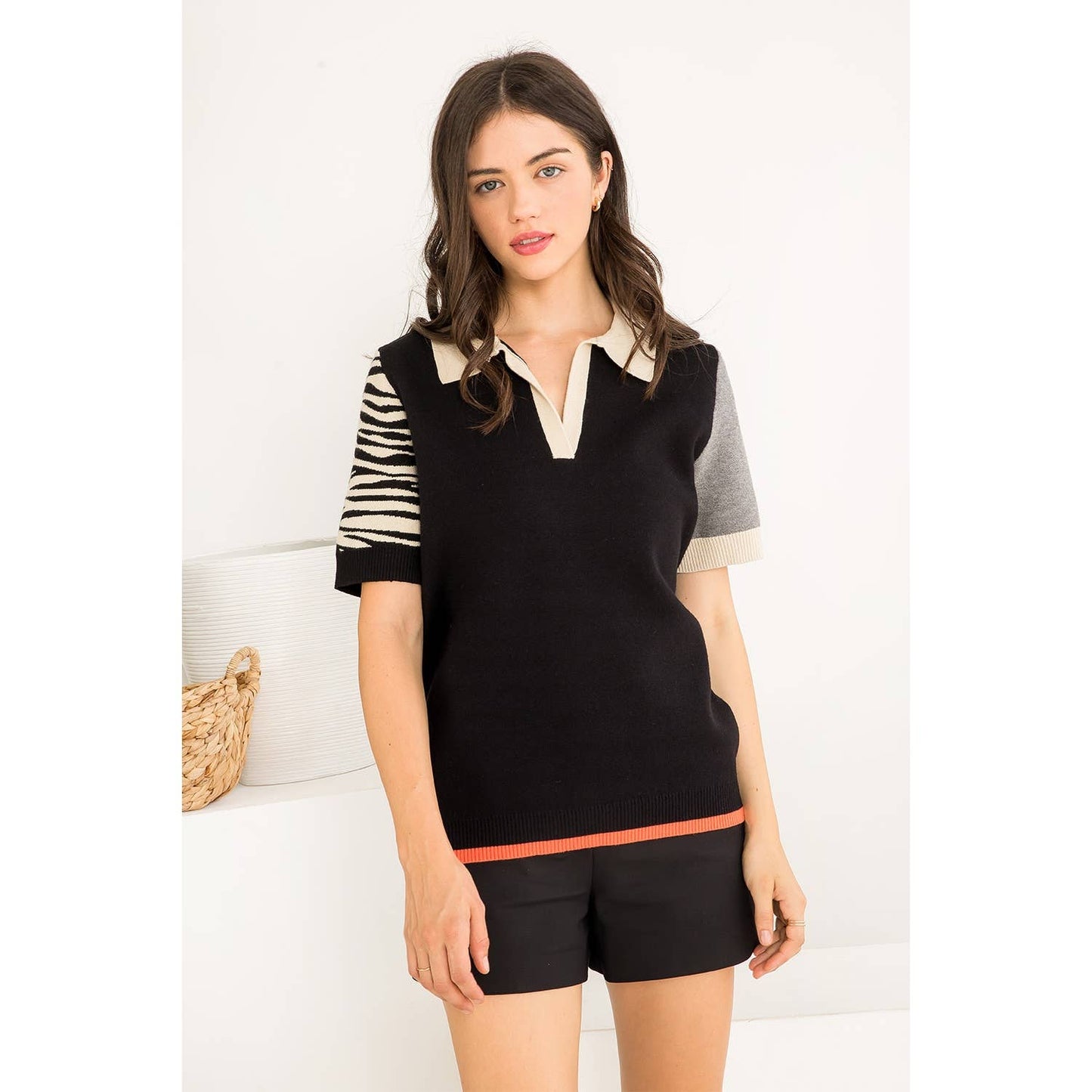 Collared Short Sleeve Sweater
