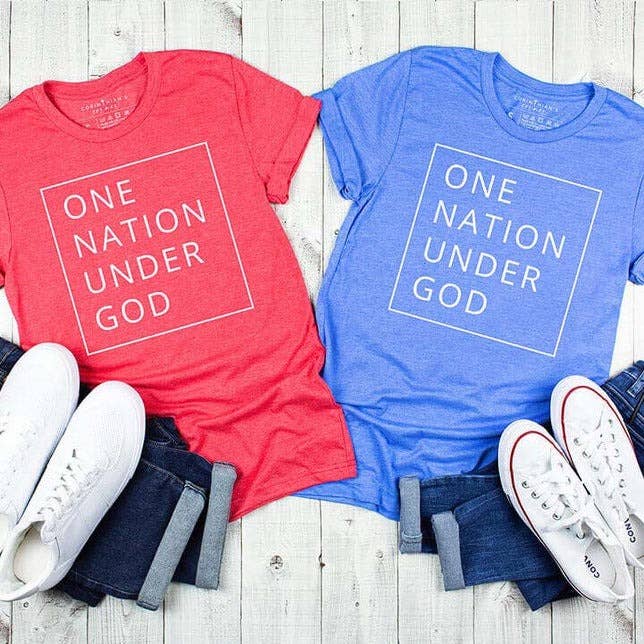 One Nation Under God Graphic Tee Shirt - Blue