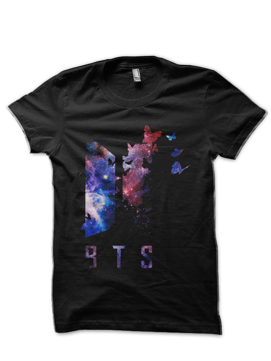 BTS – Wings logo with destructive butterfly (colored galaxy) | Army | Kpop Black T-Shirt