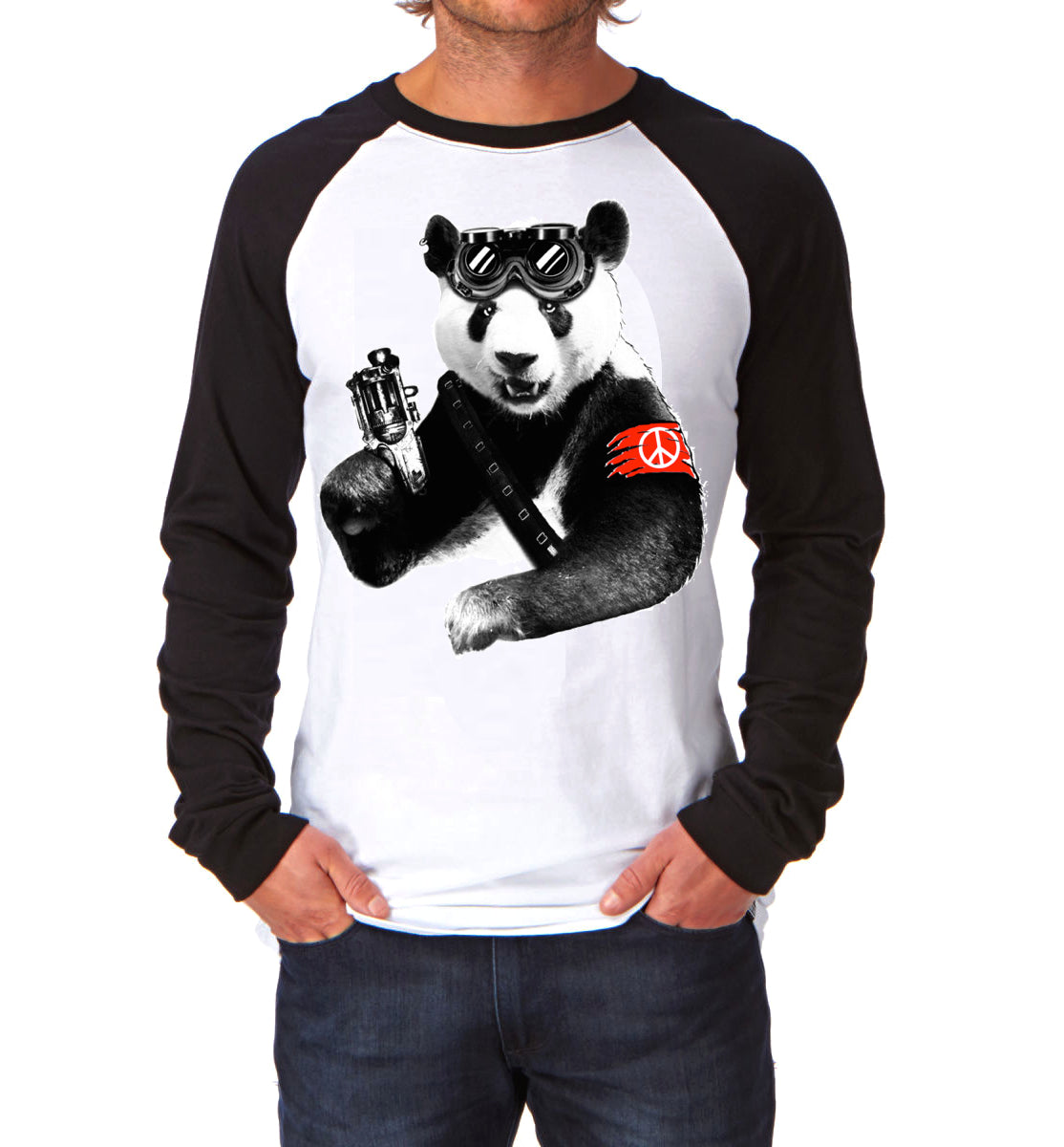 Badass Panda Raglan Full Sleeve Tee (White Colour Available)