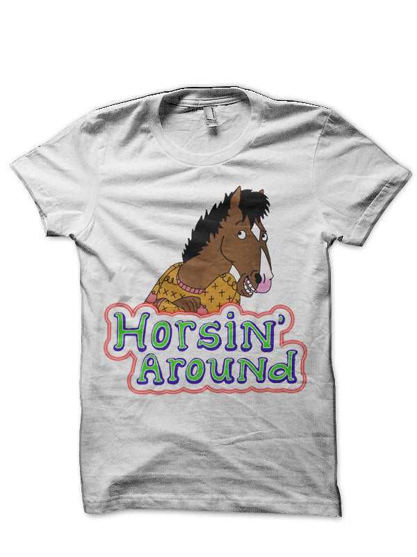 Horsin’ Around White Half Sleeve T-Shirt
