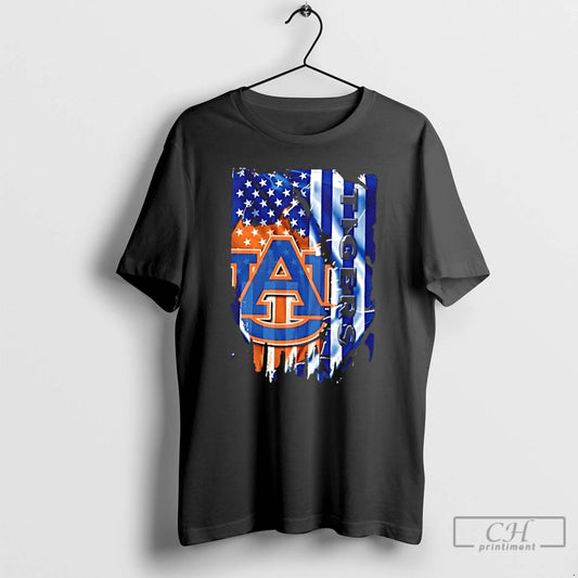Classic Auburn Tigers Football X American Flag