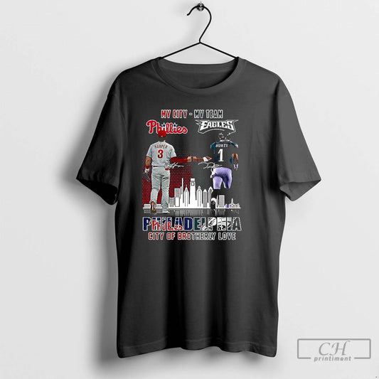 Classic Bryce Harper And Jalen Hurts Philadelphia City Of Brotherly Love Signature T Shirts