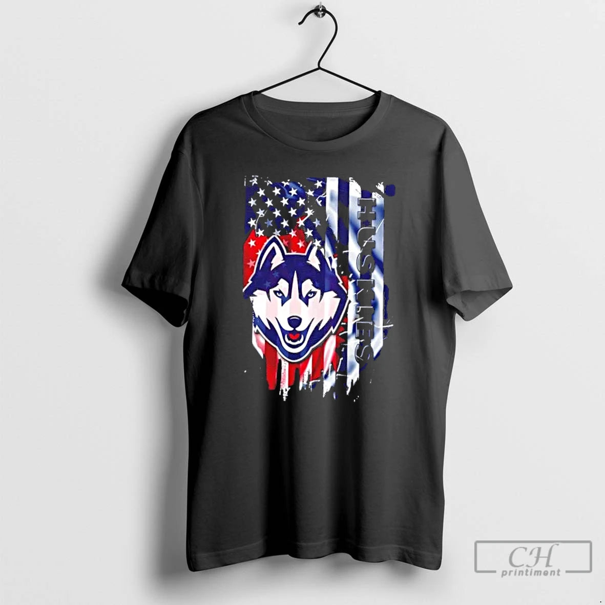 Classic Connecticut Huskies Football X American Flag