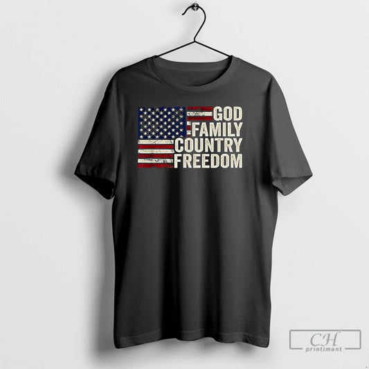 Classic God Family Country Freedom Flag T Shirts