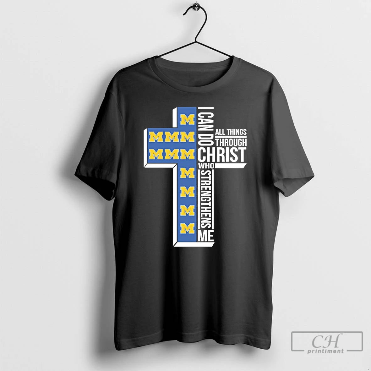 Classic Michigan Wolverines Cross I Can Do All Things Through Christ Who Strengthen Me