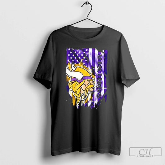 Classic Minnesota Vikings Football X American Flag