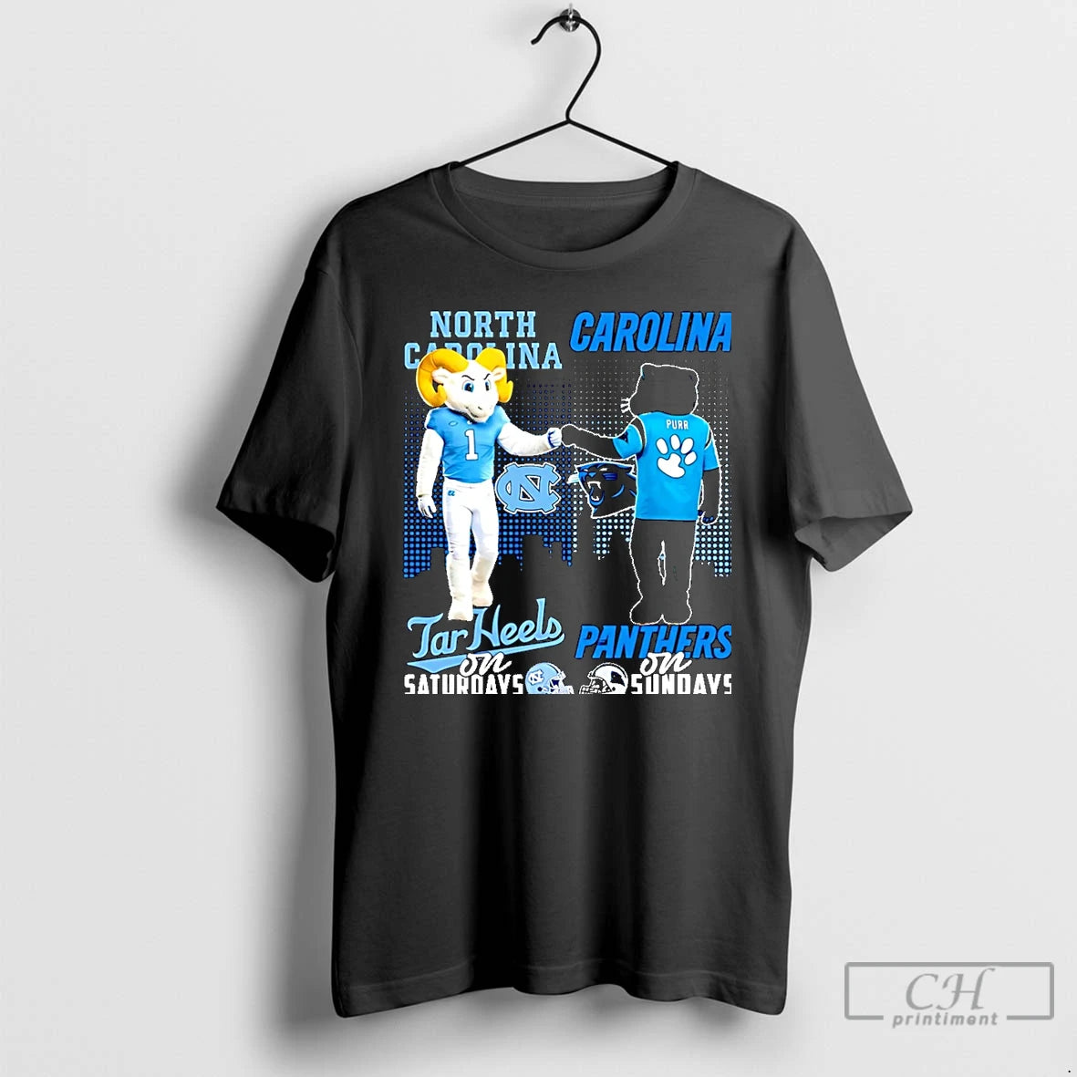 Classic North Carolina Tar Heels On Saturdays Vs Carolina Panthers On Sundays Mascot Skyline Christmas
