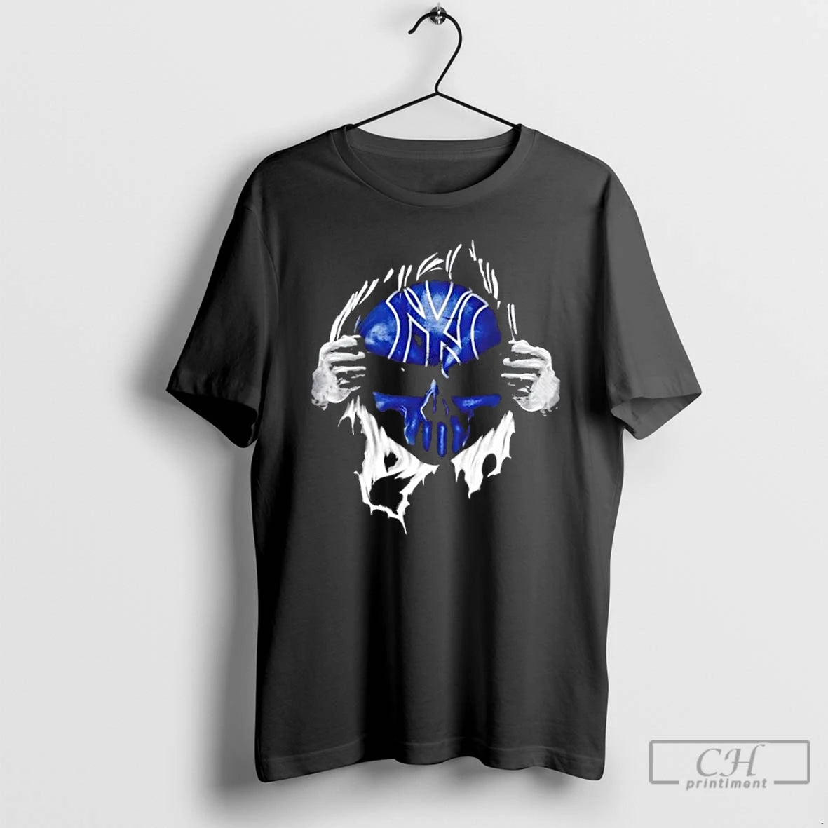 Classic Ripped From The Chest Skull Deep New York Yankees Till The Grave T Shirts