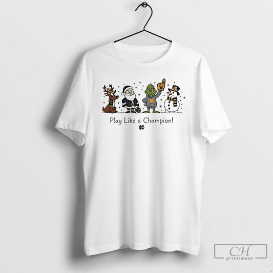 Classic Santa Character Notre Dame Fighting Irish Football Play Like A Champion Christmas T Shirts