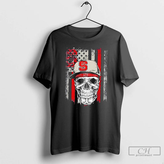 Classic Skull Wearing A Cap Nc State Wolfpack Us Flag